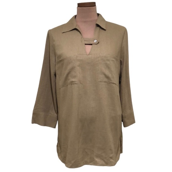 NWT Jones New York Blouse Size Large Tan Linen Blend - Picture 1 of 10